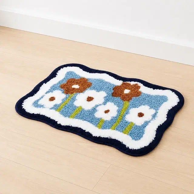 EW Flower Tufted Indoor Mat, Blue, 38x58 cm