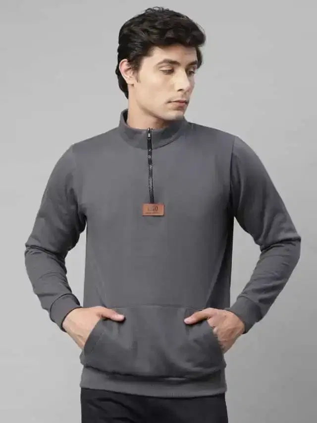 Rigo Men's Zip-Up Neck Fleece Sweatshirt (Grey, XL)