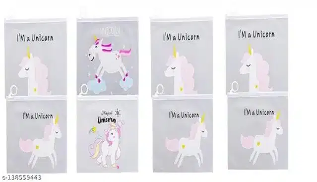 Plastic Unicorn Pouches, Multicolor, Pack of 8