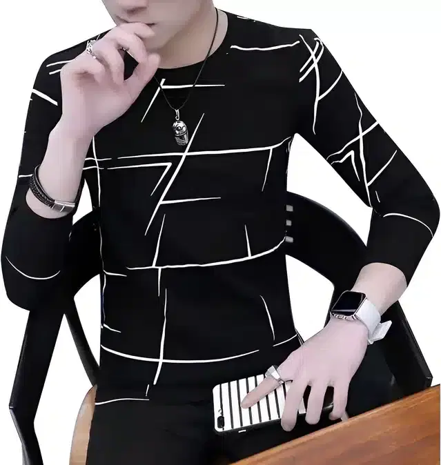 Ruggstar Casual Printed Round Neck T-Shirt For Men (Black, M) (R-36)