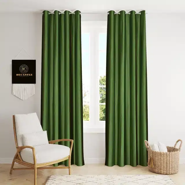 Polyester Curtains for Window & Door, Dark Green, 5 feet, Pack of 2