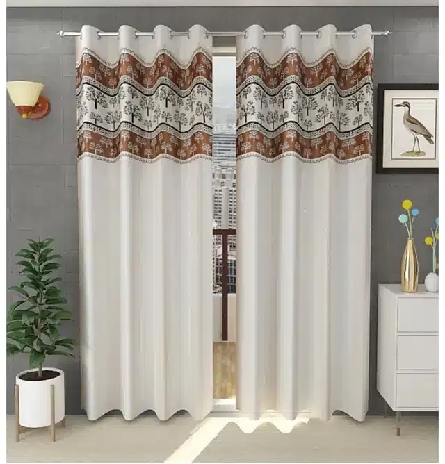 Long Crush Door & Window Curtains, Pack of 2, Cream, 9 feet