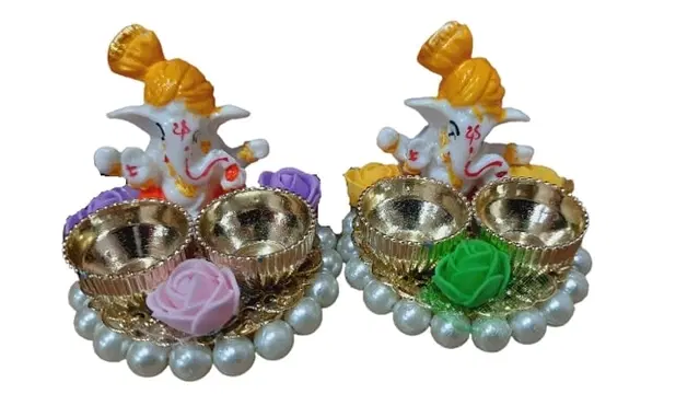 Metal Decoretive Pooja Thali, Multicolour Pack of 2