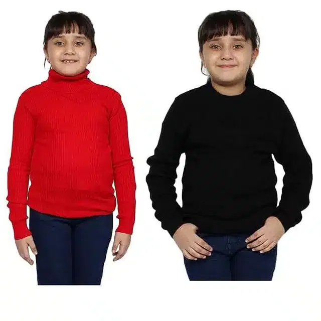 Full Sleeves Solid Sweater for Girls, Pack of 2 (Red & Black, 0-3 Months)