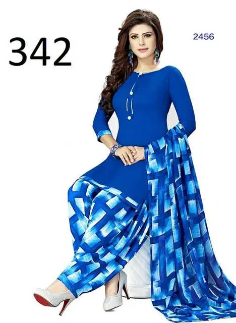 Sharda Pretty Leon Crepe Women Printed Unstitched Casual Dress Material Suit (Blue) (SC-23)