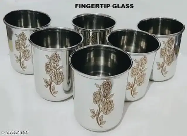 Stainless Steel Glass, Silver, 300 ml, Pack of 6