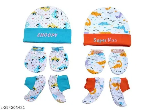 Combo of Cap, Booties & Mitten for Baby, Set of 2 (Multicolor)