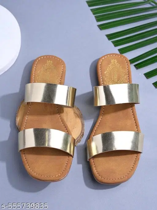 Solid Comfort Flat Shoes for Girls (Gold, 4.0)