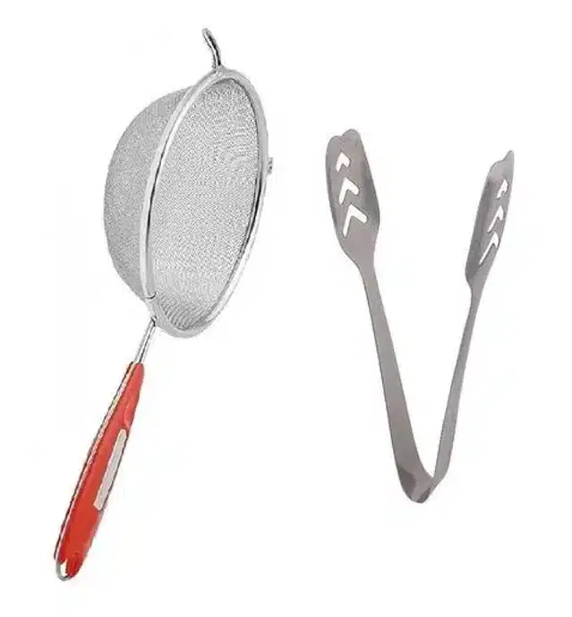 Stainless Steel Soup Strainer & Tong, Silver, Set of 2