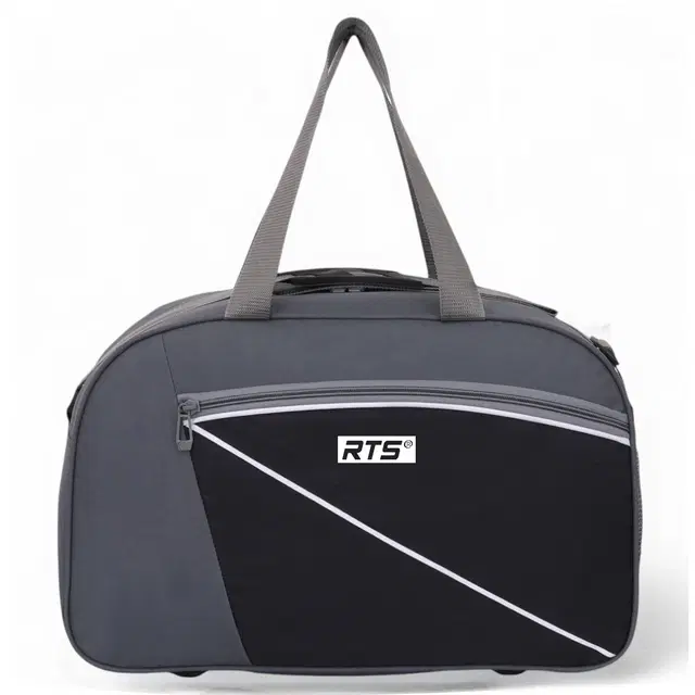 Polyester Durable Adjustable Strap Travel Duffel Bag, Grey & Black, 20x12x9.5 inches, 40 L