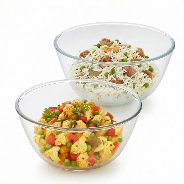 Borosil Mixing Bowl Set of 2 (750 ml + 1.5 L)| Borosilicate Glass | Microwave & Dishwasher Safe