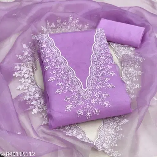 Organza Embroidered Purple Lucknowi Suits for Women (Purple, Un Stitched)