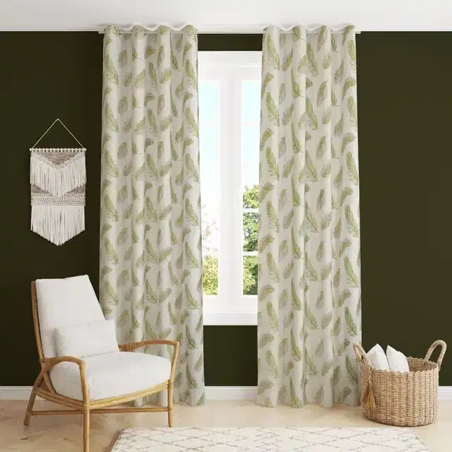 Printed Curtain, Pack of 2, Green, 5 Feet