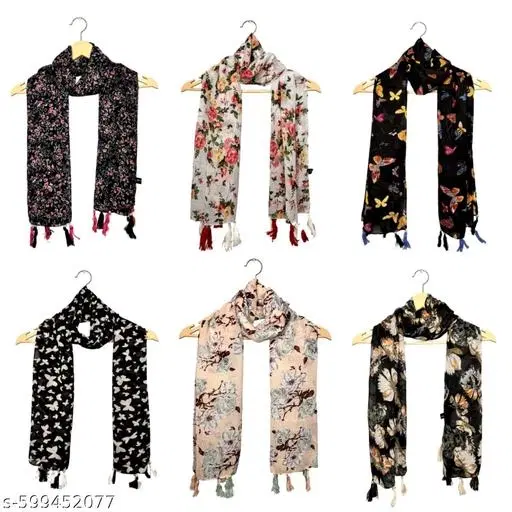 Chiffon Scarves for Women, Multicolor, Pack of 6