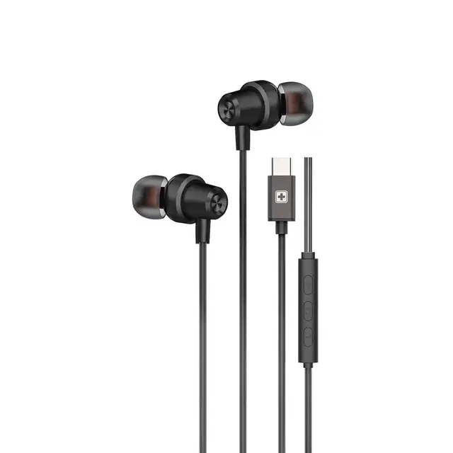 Swiss Military Water Fi USB Type-C Wired Earphones | 1.2 m Length | HD Bass | Black