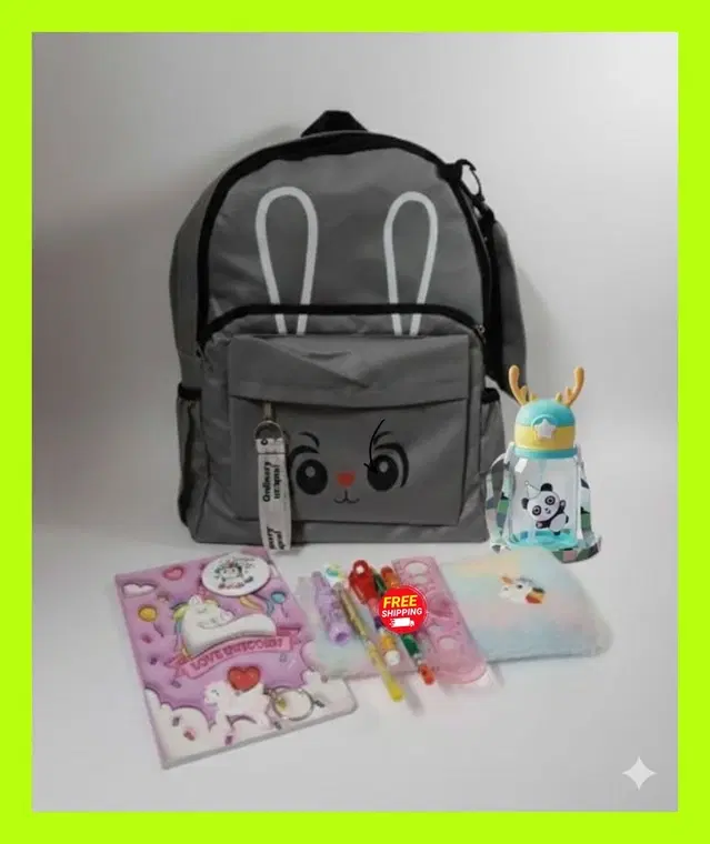 Polyester Backpack, Water Bottle, Unicorn Notebook, Plush Journal, & Rainbow Stationery Kit, Multicolour, Set of 1
