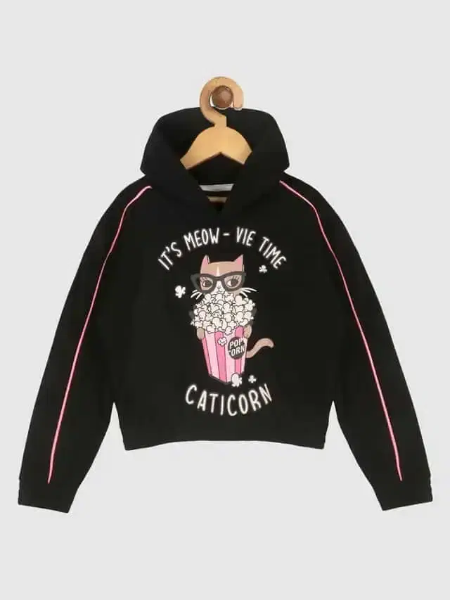 Lazy Shark Girls Printed Sweatshirts (Black, 6-7Y) (LST251)