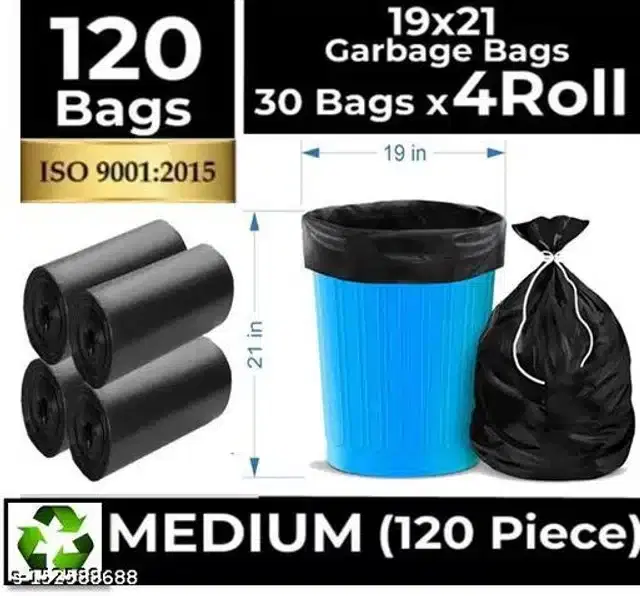 Biodegradable Garbage Bags, Black, 19x21 inches, Set of 4