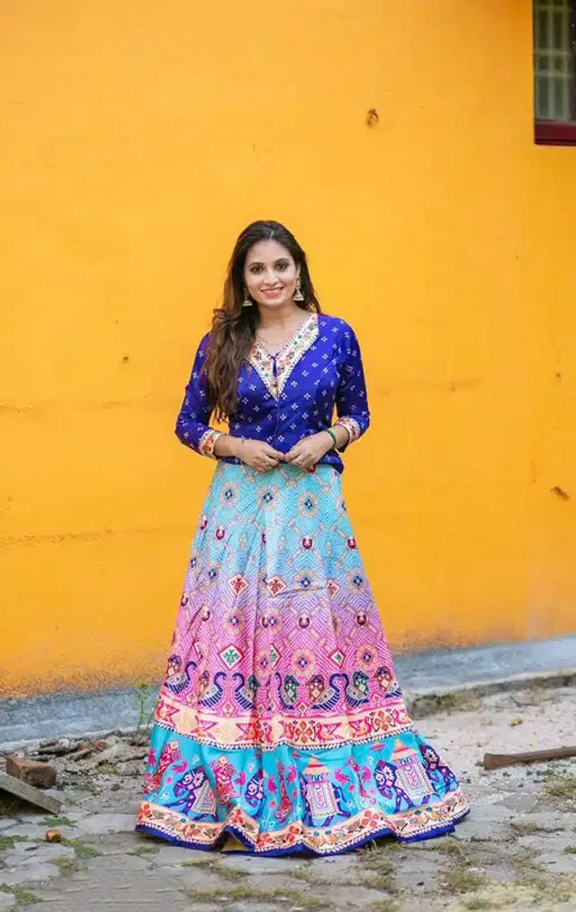 Digital Printed Unstitched Lehenga Choli for Women (Multicolor)