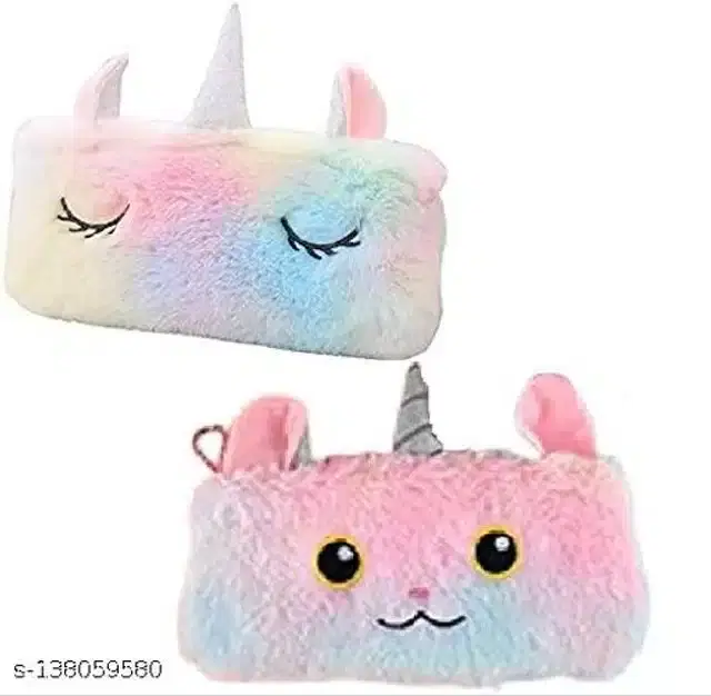 Unicorn Fur Pencil Pouch, Multicolor, Pack of 2