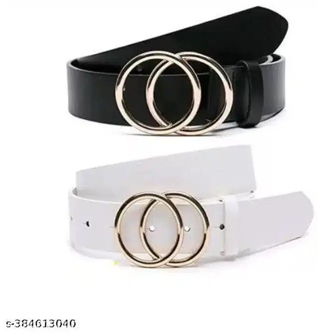 Fancy Belts for Women, Pack of 2 (Black & White)