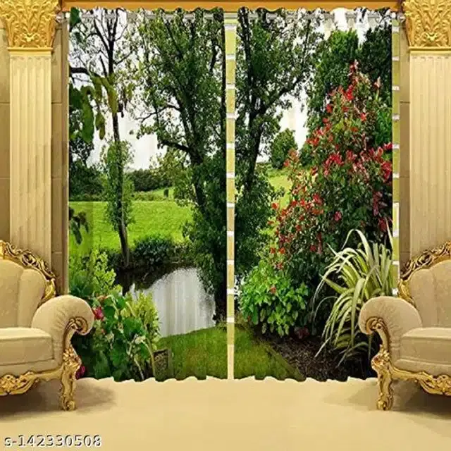 Polyester Window Curtain, Multicolor, 5 Feet, Pack of 2