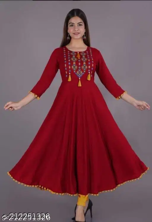 Women Embellished Viscose Rayon Anarkali Kurta, Maroon (XXXL)