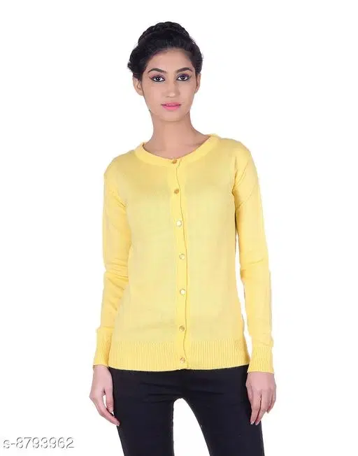Acrylic Solid Sweater for Women (Yellow, L)
