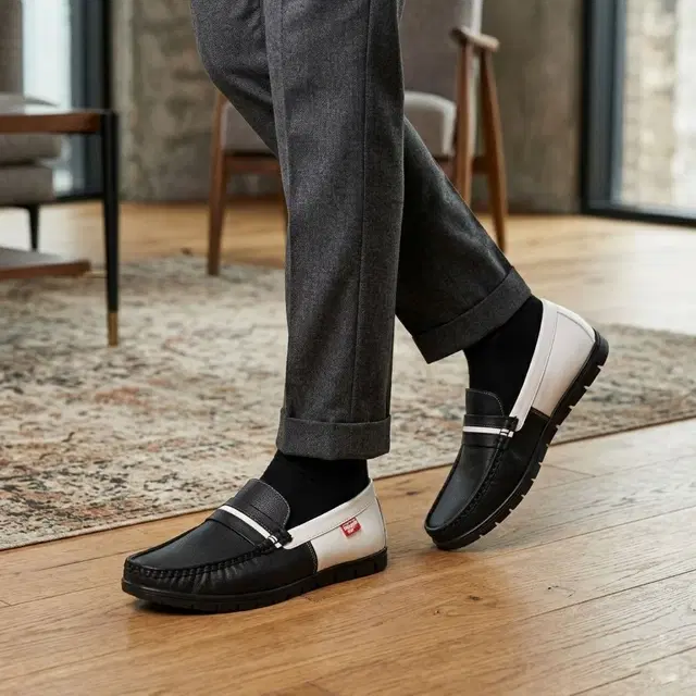 Velvet Loafer Shoes for Men (Black::White, 6)