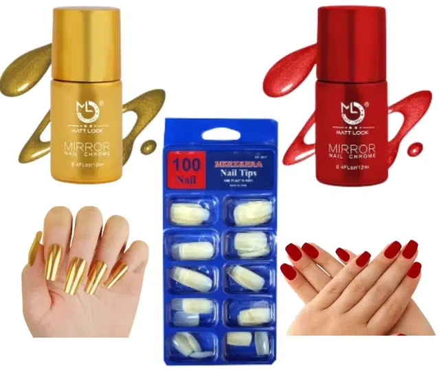 Combo of Glam21 Nail Polish, 2 Pcs with 100 Pcs Nail Extensions, Multicolor, Set of 3