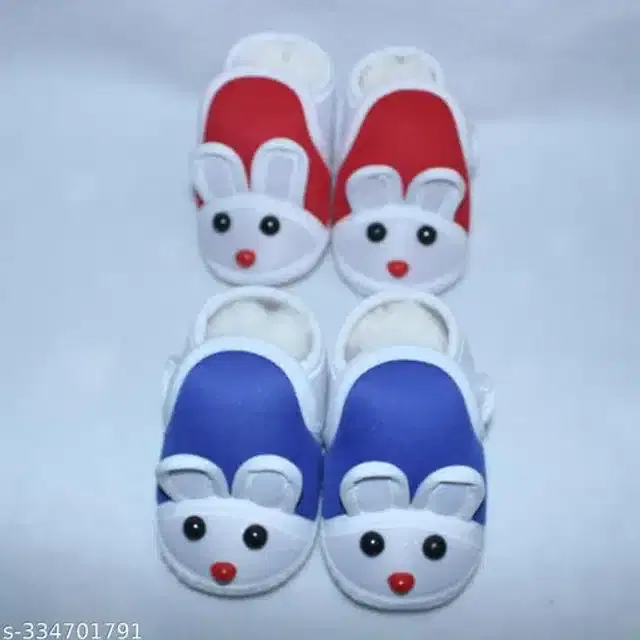 Velvet Booties for Kids, Set of 2 (Navy Blue & Red, 3-6 Months)