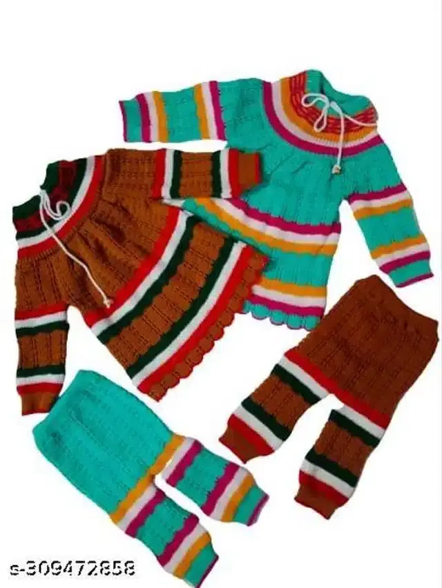 Woolen Sweater & Pant for Girls, Set of 2 (Multicolor, 3-6 Months)