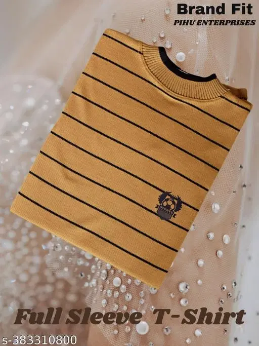 Acrylic Striped Sweater for Men (Mustard, M)