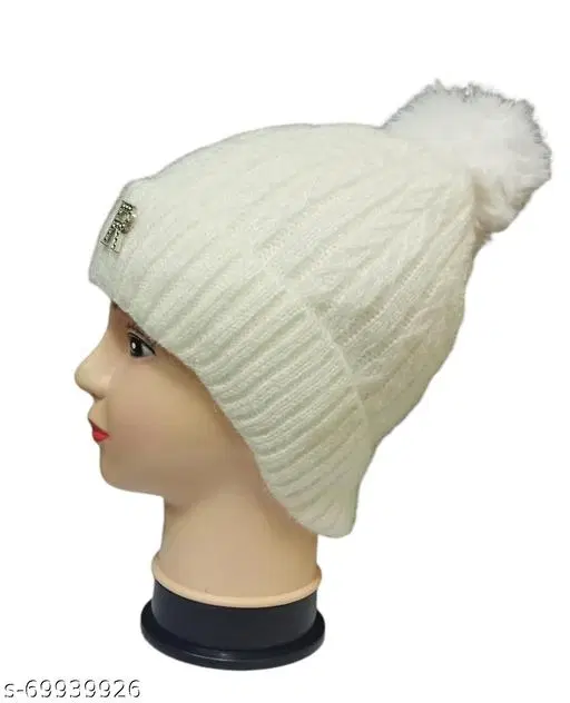 Arcylic Cap for Women (Cream, Free Size)