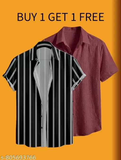 Casual Shirts for Men, Pack of 2 (Black, S)