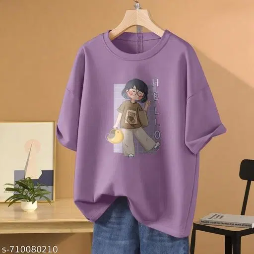 Cotton Blend Printed T-shirt for Women, Purple (XXS)