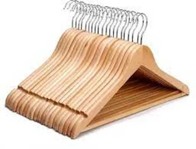 Pinak Wooden Space Saving Non-Slip Hangers, Pack Of 6, Beige, PS-199
