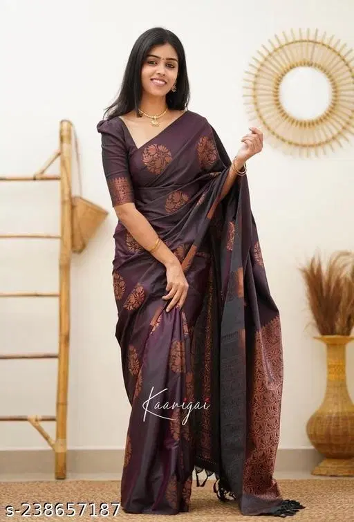 Banarasi Silk Saree for Women (Purple, Free Size)