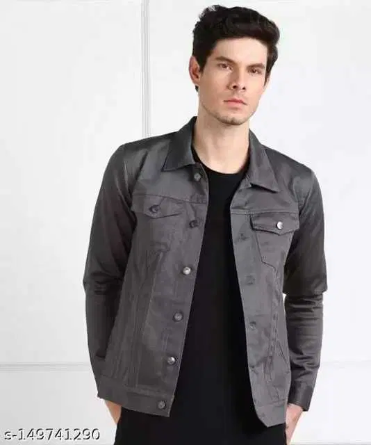 Heaven Fashion Fashionable Men Denim Jackets (Dark Grey, M) (HS-93)