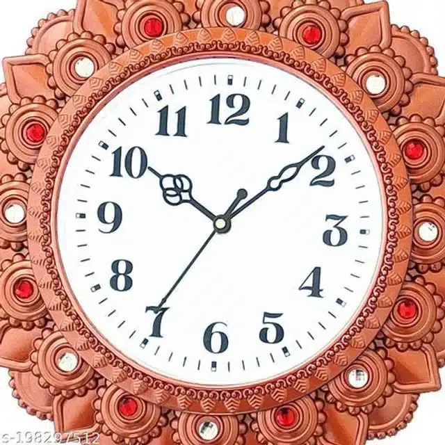 Round Analog Wall Clock, Peach, 30x30 cm