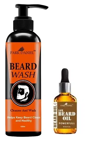 Park Daniel Beard Wash, 100 ml & 10x Beard Growth Oil for Men, 30 ml, Set of 2