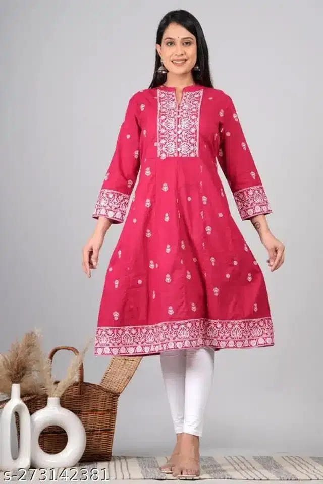 Cotton Printed Gown for Women (Coral, M)