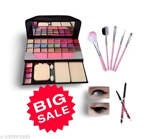 Tya Makeup Kit With Eye-Shadows, Lip Colors, Blushes, Brushes And Blender With 5in1 Brush Set For Makeup And 36 Eyeliner 1 piece(Pack Of 3 Items)