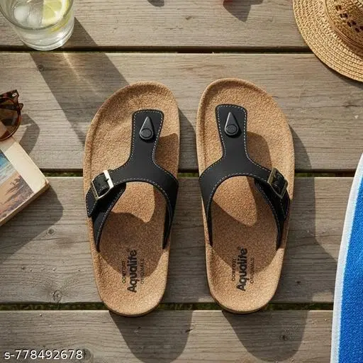 Aqualite PU Flip-flops for Men (Black, 6)