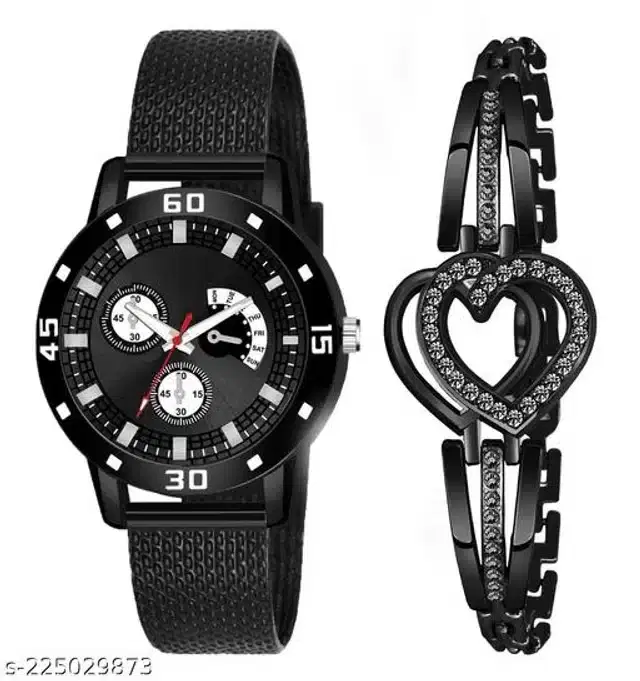 Analog Watch with Bracelet for Women, Set of 2 (Multicolor)