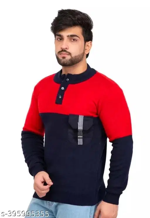 Full Sleeves Sweater for Men (Red & Blue, M)