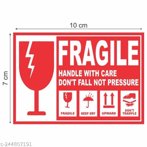 Fragile Handle with Care Stickers, Multicolor, 7x10 cm, Pack of 100