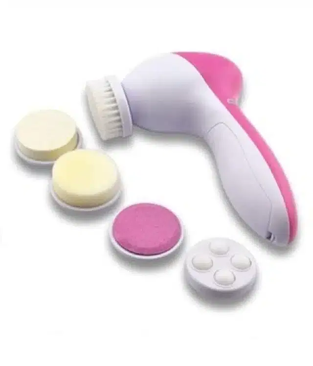 5 In 1 Electric Face Massager, White & Pink
