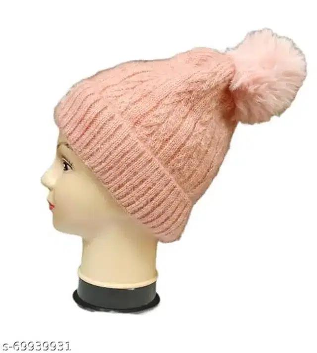 Woolen Cap for Women (Pink)