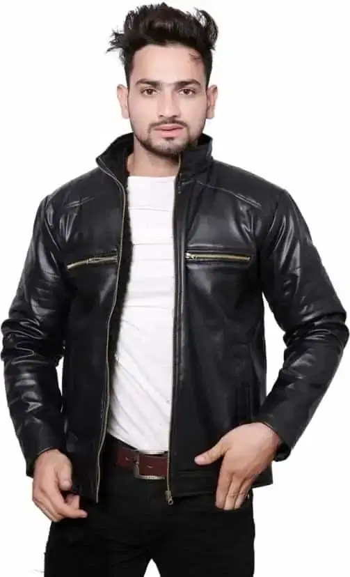 Full Sleeve Solid Men Pu Leather Jacket, Black